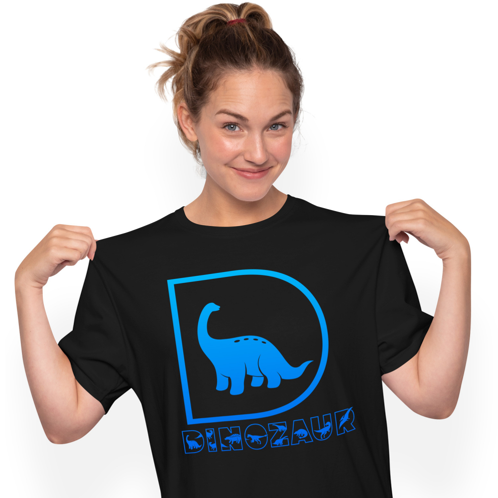 Tricou Personalizat Femei Pentru Iubitorii De Dinozauri, Animal, Text Personalizat, Culoare Albastru,Copii, Negru, 100% Bumbac, Marime XS [1]