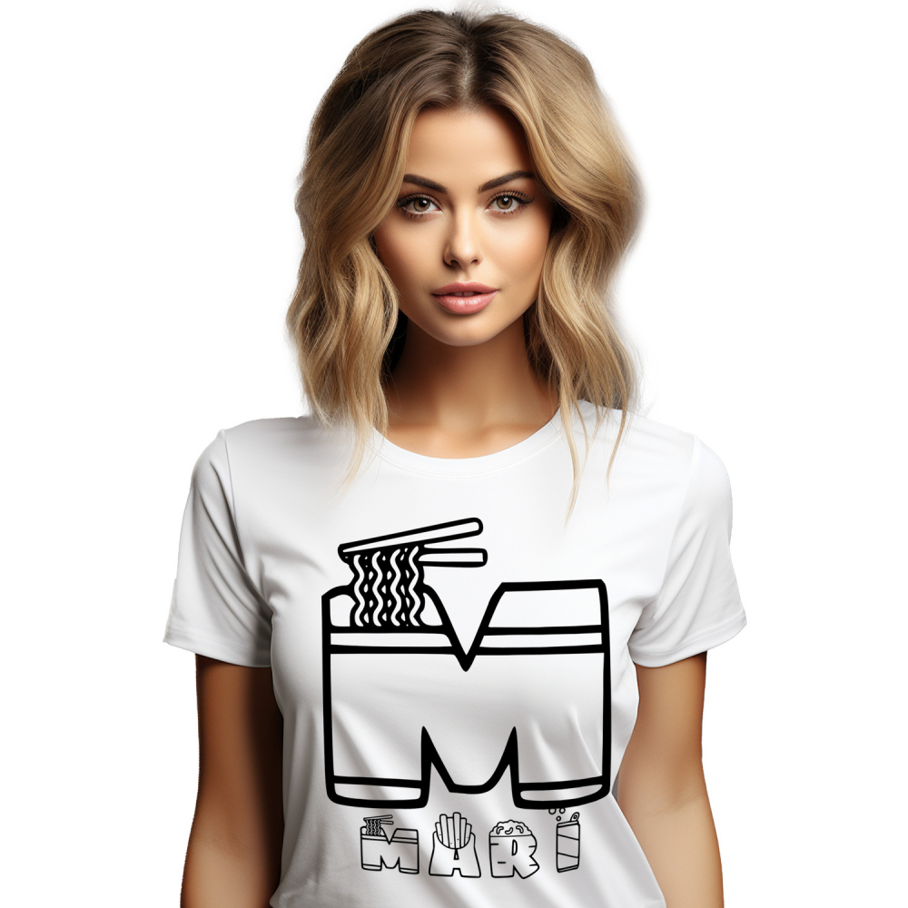 Tricou Personalizat Femei Pentru Iubitorii De Fast Food, Noodles Cartofi, Text Nume Personalizat, Culoare Negru, Alb, 100% Bumbac, Marime XS [1]