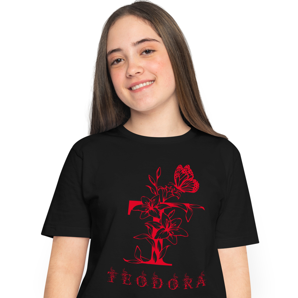 Tricou Personalizat Femei Pentru Iubitorii De Flori, Fluture, Natura, Text Nume Personalizat, Dragoste, Culoare Rosu, Negru, 100% Bumbac, Marime XS [1]