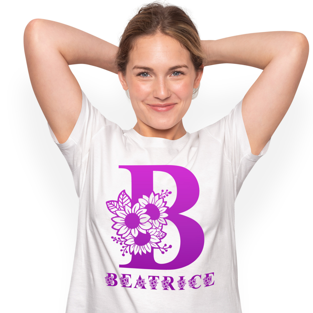 Tricou Personalizat Femei Pentru Iubitorii De Flori, Natura, Text Nume Personalizat, Dragoste, Culoare Mov, Alb, 100% Bumbac, Marime L [1]