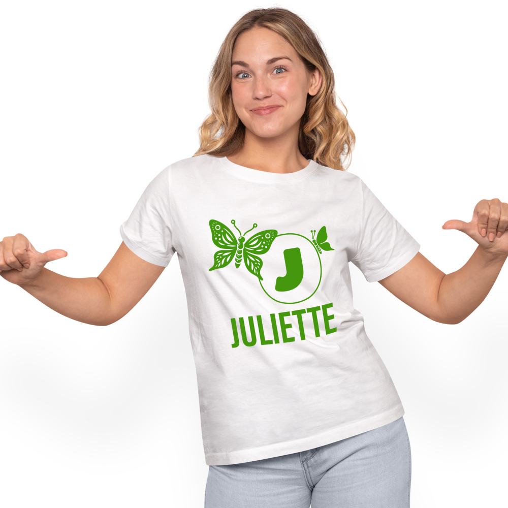 Tricou Personalizat Femei Pentru Iubitorii De Fluturi, Fiinta Zburatoare, Text Nume Personalizat, Culoare Verde, Alb, 100% Bumbac, Marime S [1]