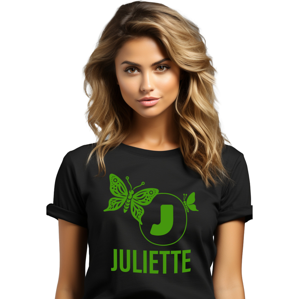 Tricou Personalizat Femei Pentru Iubitorii De Fluturi, Fiinta Zburatoare, Text Nume Personalizat, Culoare Verde, Negru, 100% Bumbac, Marime XS [1]