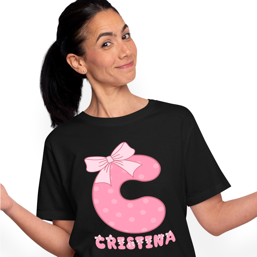 Tricou Personalizat Femei Pentru Iubitorii De Funde, Feminitate, Text Nume Personalizat, Culoare Roz Cu Buline, Negru, 100% Bumbac, Marime M [1]