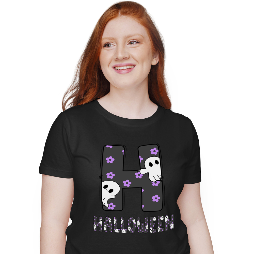 Tricou Personalizat Femei Pentru Iubitorii De Hallowen, Fantome, Text Nume Personalizat, Copii, Culoare Negru, Negru, 100% Bumbac, Marime XS [1]