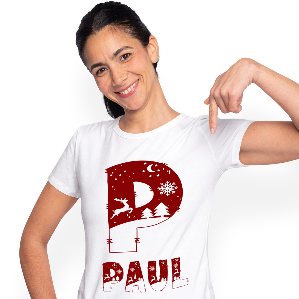 Tricou Personalizat Femei Pentru Iubitorii De Iarna, Cangur, Fulgi De Nea, Text Nume Personalizat, Copii, Culoare Rosu, Alb, 100% Bumbac, Marime XL [1]