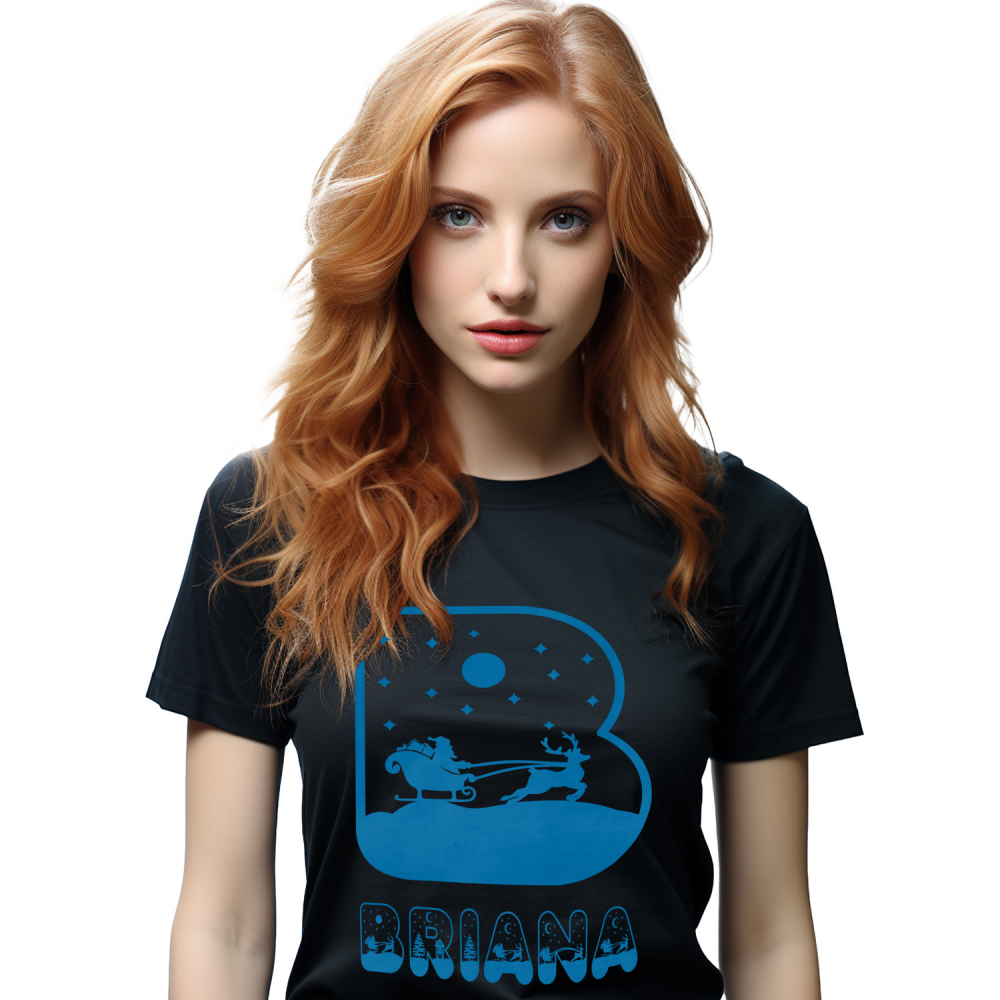 Tricou Personalizat Femei Pentru Iubitorii De Iarna, Mos Craciun, Text Nume Personalizat, Copii, Culoare Albastru, Negru, 100% Bumbac, Marime XS [1]