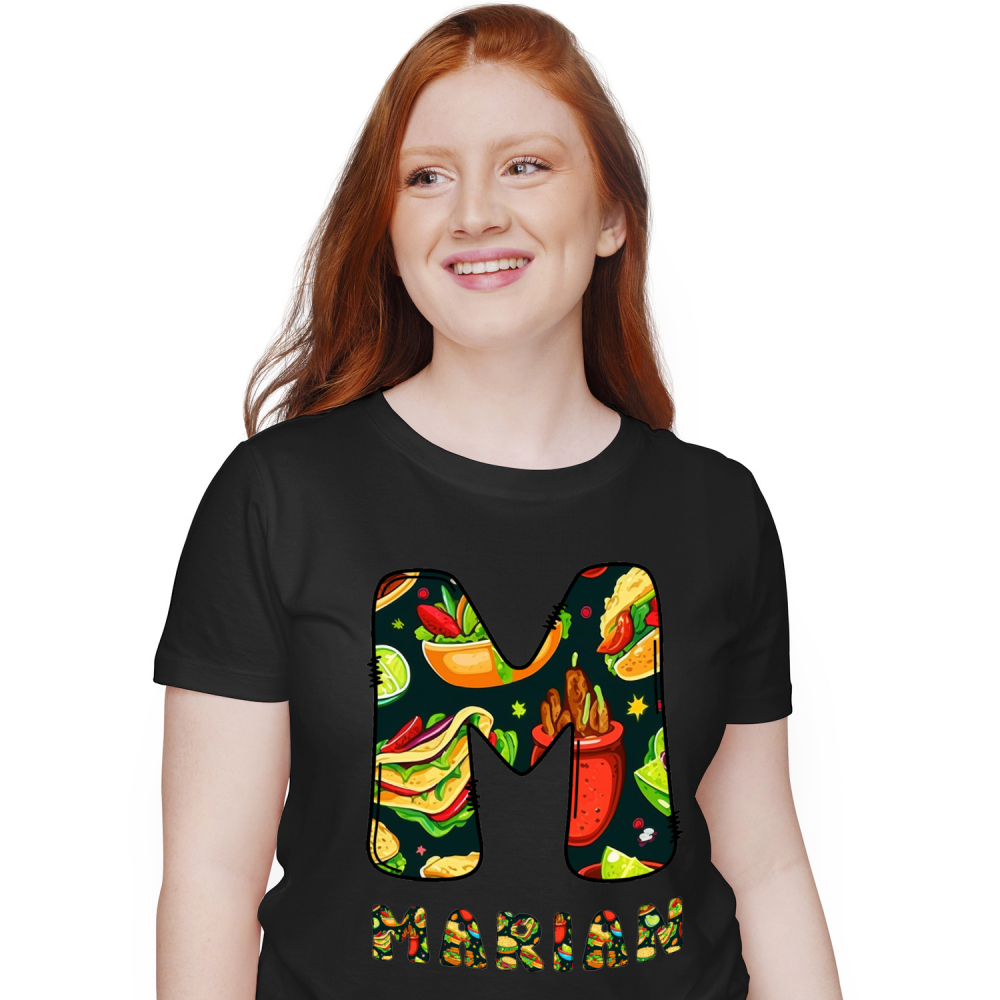 Tricou Personalizat Femei Pentru Iubitorii De Mancare Mexicana, Tacos, Text Nume Personalizat, Multicolor, Negru, 100% Bumbac, Marime XS [1]