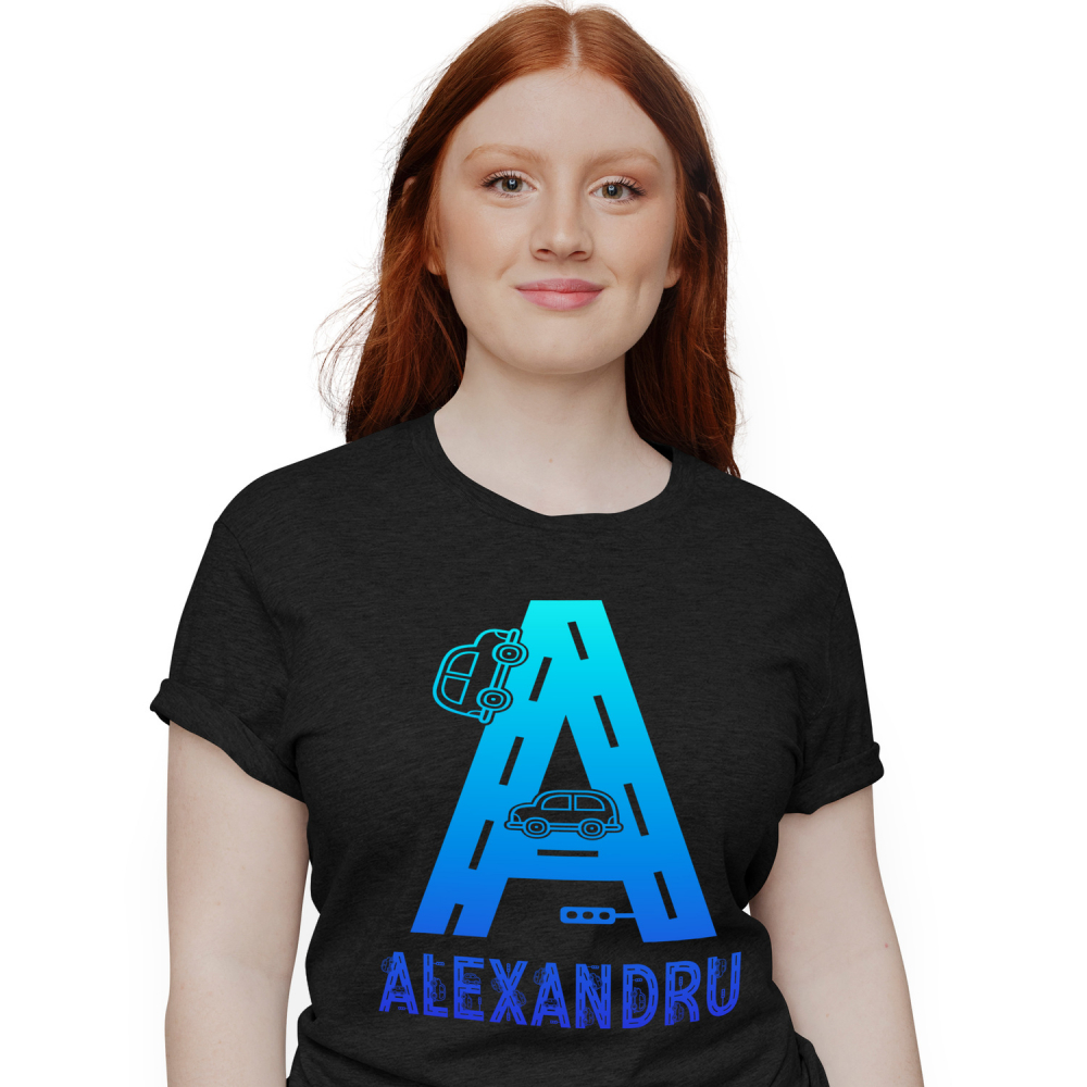 Tricou Personalizat Femei Pentru Iubitorii De Masini, Sofer, Text Nume Personalizat, Culoare Albastru Gradient, Negru, 100% Bumbac, Marime XS [1]