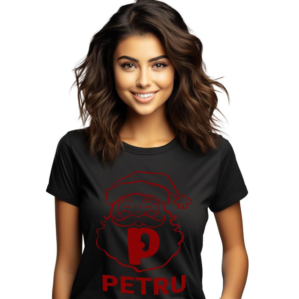 Tricou Personalizat Femei Pentru Iubitorii De Mos Craciun, Portret, Text Nume Personalizat, Copii, Culoare Rosu, Negru, 100% Bumbac, Marime XS [1]