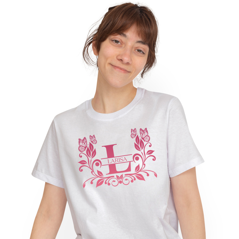 Tricou Personalizat Femei Pentru Iubitorii De Plante, Fluture Natura, Text Nume Personalizat, Dragoste, Culoare Rosu, Alb, 100% Bumbac, Marime S [1]