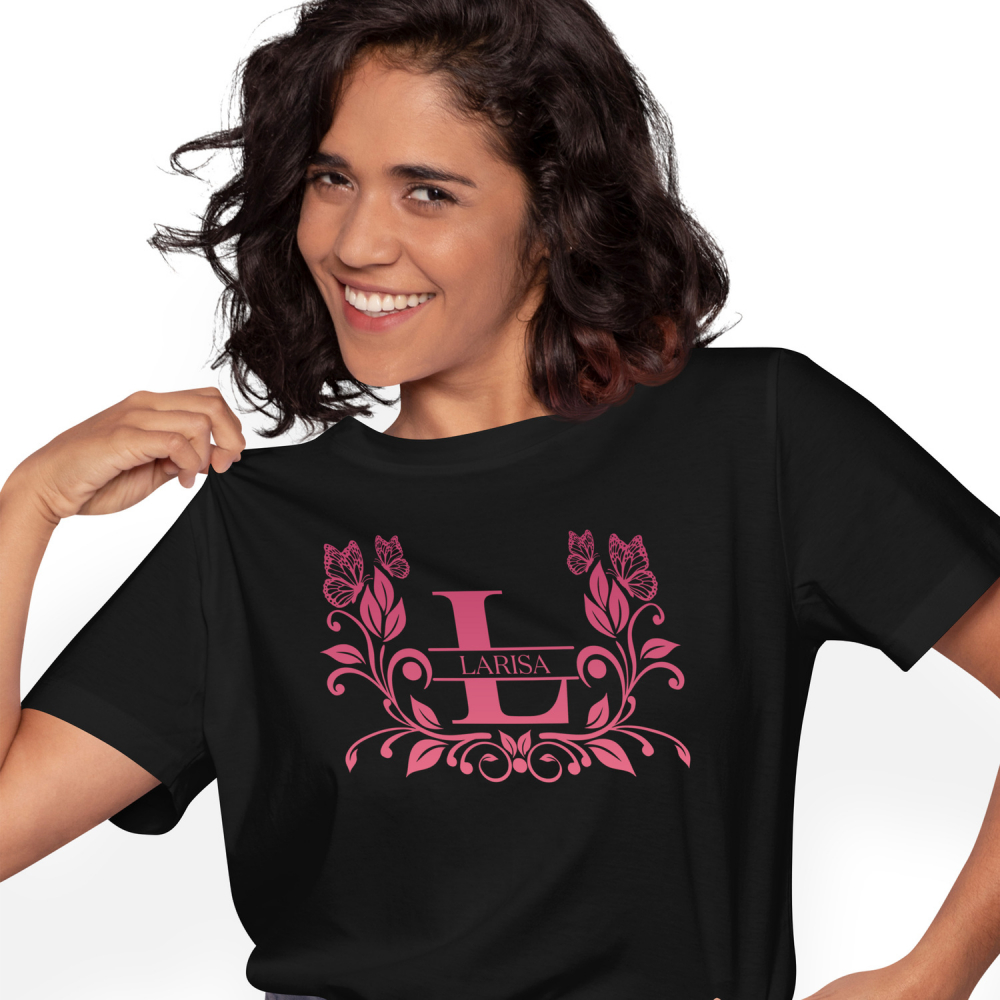 Tricou Personalizat Femei Pentru Iubitorii De Plante, Fluture Natura, Text Nume Personalizat, Dragoste, Culoare Rosu, Negru, 100% Bumbac, Marime XS [1]
