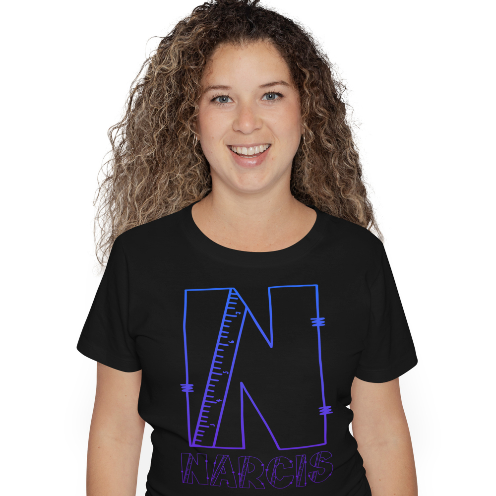 Tricou Personalizat Femei Pentru Iubitorii De Scoala, Rigla, Text Nume Personalizat, Copii, Culoare Albastru Gradient, Negru, 100% Bumbac, Marime XS [1]