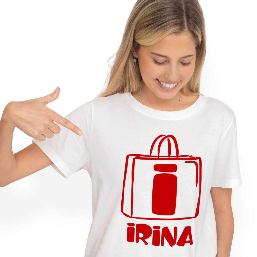 Tricou Personalizat Femei Pentru Iubitorii De Shopping, Text Nume Personalizat, Femei, Culoare Rosu, Alb, 100% Bumbac, Marime L [1]