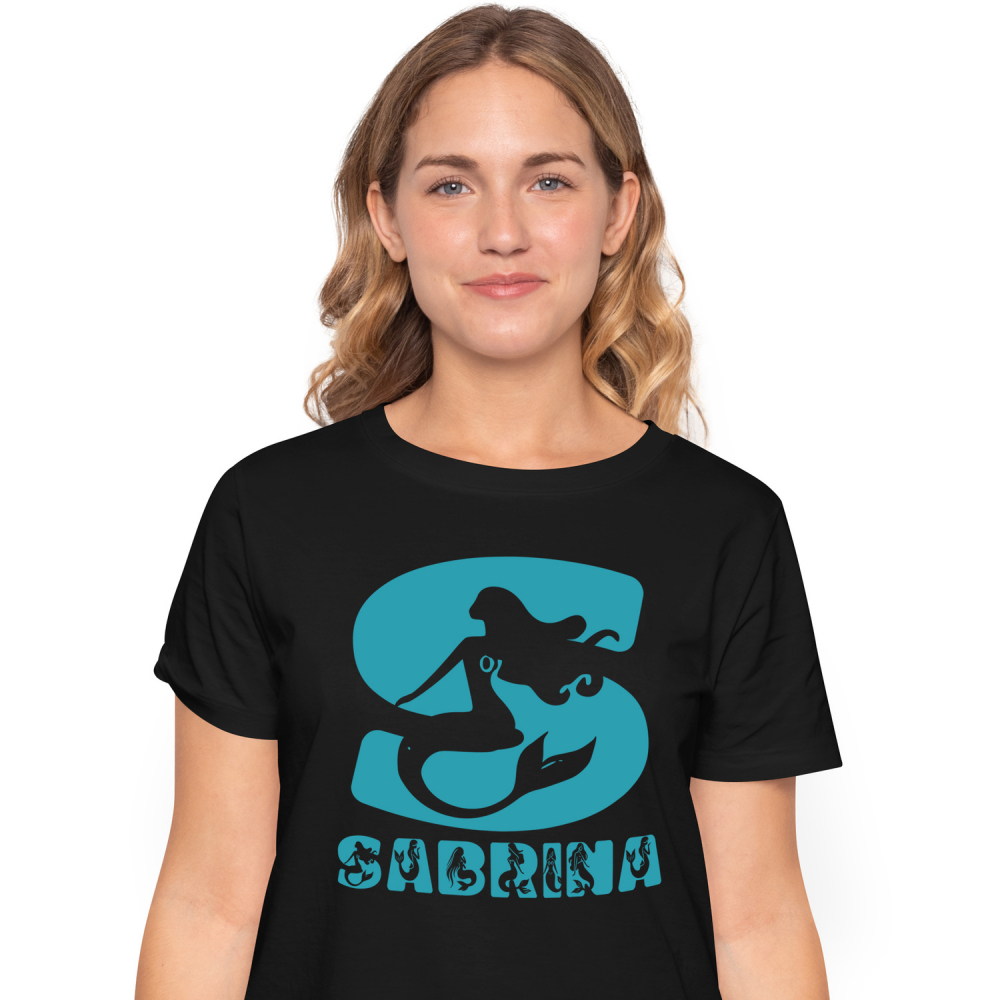 Tricou Personalizat Femei Pentru Iubitorii De Sirene, Basme, Unicorn, Text Nume Personalizat, copii, Culoare Albastru, Negru, 100% Bumbac, Marime M [1]