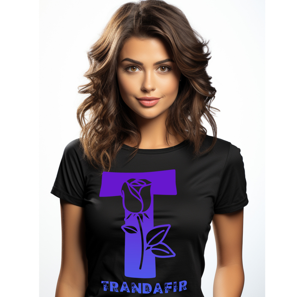 Tricou Personalizat Femei Pentru Iubitorii De Trandafir, Flori, Natura, Text Nume Personalizat, Dragoste, Culoare Albastru, Negru, 100% Bumbac, Marime XS [1]