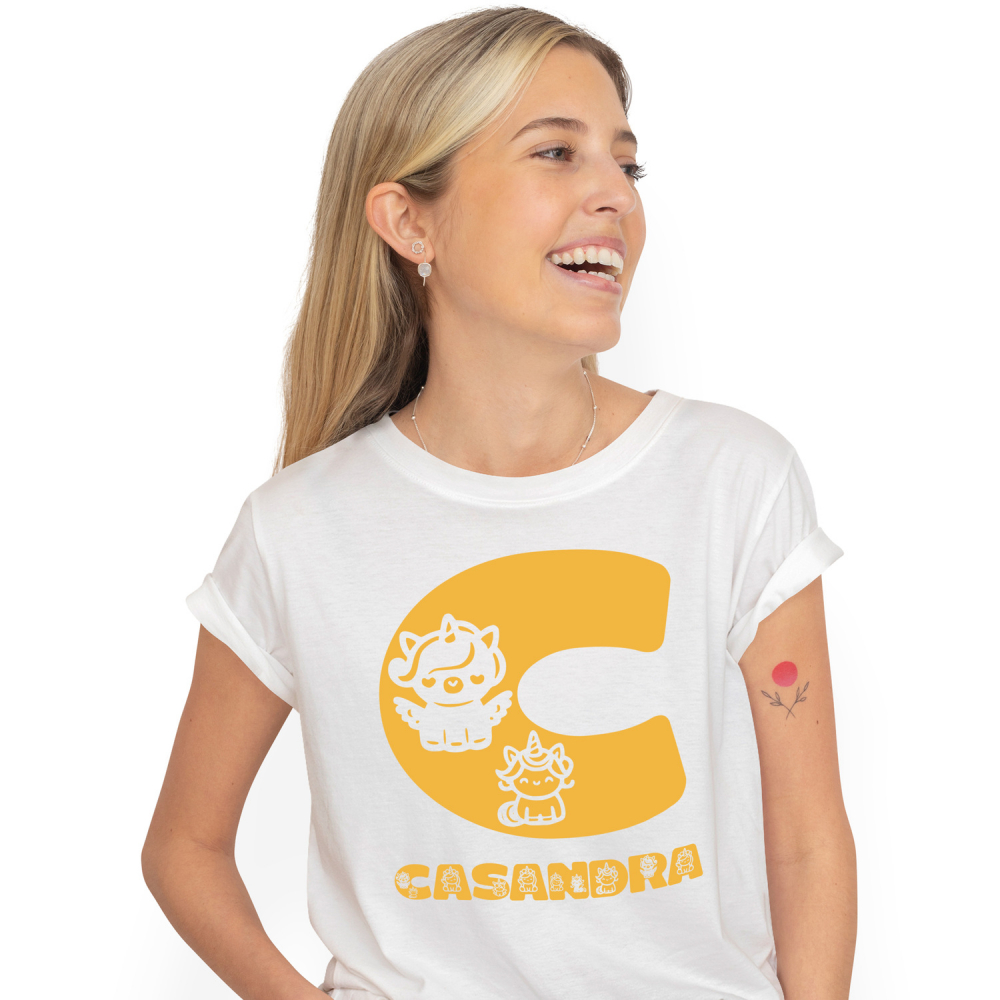 Tricou Personalizat Femei Pentru Iubitorii De Unicorni, Animal Gras, Text Nume Personalizat, copii, Culoare Galben, Alb, 100% Bumbac, Marime XS [1]