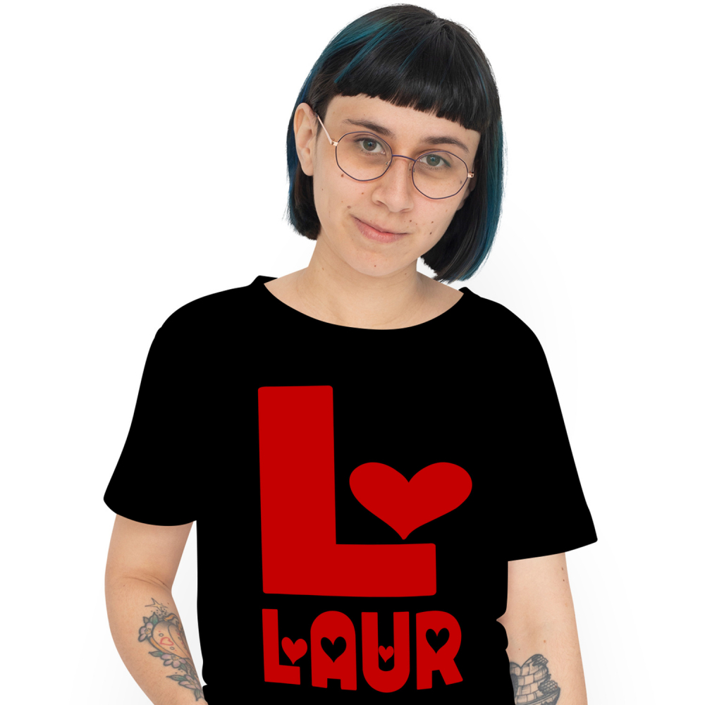 Tricou Personalizat Femei Pentru Iubitorii De Valentine's Day, Inimi, Text Nume Personalizat, Dragoste, Culoare Rosu, Negru, 100% Bumbac, Marime XS [1]