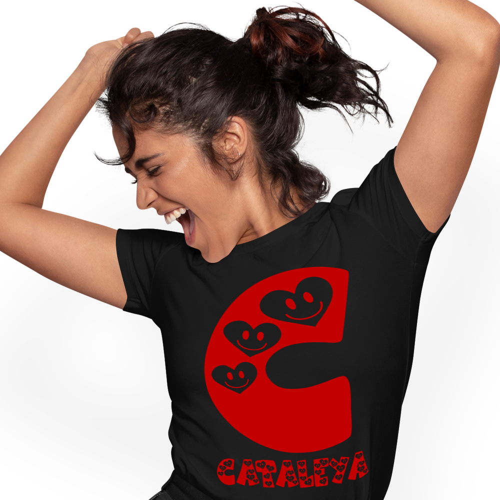 Tricou Personalizat Femei Pentru Iubitorii De Valentine's Day, Inimi Zambitoare, Text Nume Personalizat, Copii, Culoare Rosu, Negru, 100% Bumbac, Marime XS [1]