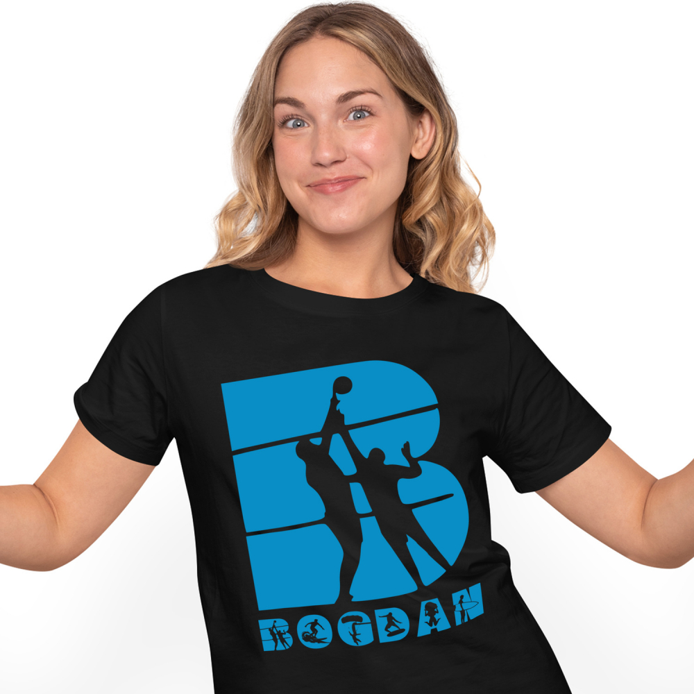 Tricou Personalizat Femei Pentru Iubitorii De Volei Plaja, Placa Surff, Text Nume Personalizat, Culoare Albastru, Negru, 100% Bumbac, Marime XS [1]