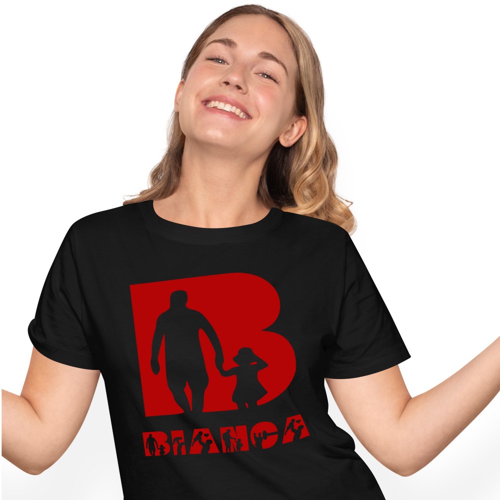 Tricou Personalizat Femei Pentru Tata Si Copil, Familie, Text Nume Personalizat, Dragoste, Culoare Rosu, Negru, 100% Bumbac, Marime XS [1]