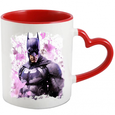 Maner Inima Rosie - Cana Cu Batman, Ilustratie, Supererou, DC, Bruce Wayne, Vopsea, Multicolor 330 ml, Ceramica cu Maner Inima Rosie