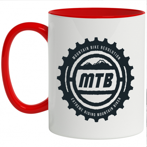 Maner Negru - Cana Cu Mesajul Bts, Mountain Bike Revolution, Iubitorii De Aventura Cu bicicleta Pe Munte, Negru, 330 ml,   cu maner Rosu