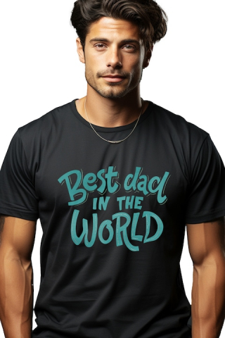 Promotii - Tricou Barbati Best dad in the world, cu imprimeu pe Fata, 100% Bumbac, Negru, M
