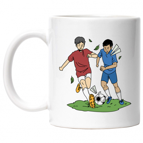 Maner Alb - Cana Cu Copii, Football, Minge, Iubitori De Sport, Multicolor 330 ml, Ceramica cu Maner Alb