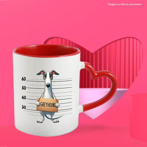 Cana cu Greyhound (ogar), caine, animal de companie, ilustratie, la inchisoare, trist, poza, profil, masura, suparat cu Maner Inima Rosie [2]