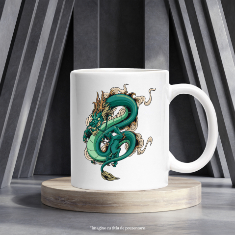 Cana Cu Dragon, Fum, Nor, Asiatic, Multicolor 330 ml, Ceramica cu Maner Alb [1]