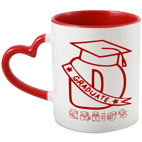 Copii - Cana Absolvire, Scoala, Palarie toca, Text Nume Personalizat, Copii, Culoare Rosu, Cu Litera, 330ML, Ceramica, Cu Maner Inima Rosie si Interior Rosu