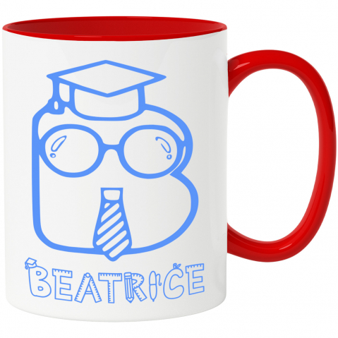 Copii - Cana Absolvire scoala, Toca Educatie, Text Nume Personalizat, copii, Culoare Albastru, Cu Litera, 330ML, Ceramica, Cu Maner si Interior Rosu