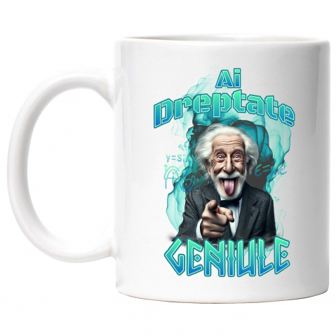 Maner Alb - Cana ai dreptate geniule Albert Einsten matematica, 330ml, Ceramic cu Maner Alb