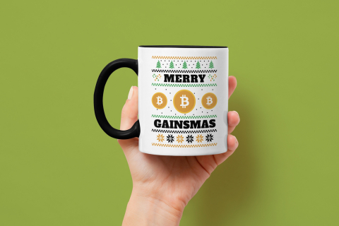 Cana Bitcoin, Brad de Craciun, Ceramica, cu Manerul Negru, 330 ml, Multicolor [2]