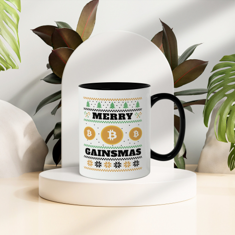Cana Bitcoin, Brad de Craciun, Ceramica, cu Manerul Negru, 330 ml, Multicolor [1]