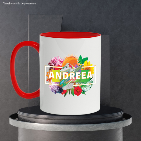 Cana Buchet De flori Colorate, Nume Andreea, Nume Personalizat cu Maner si Interior Rosu [2]