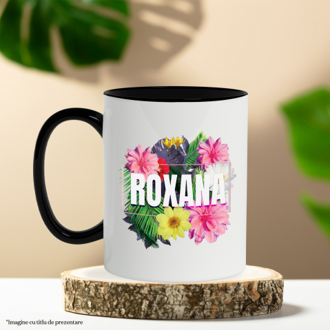 Cana Buchet De flori Colorate, Nume Roxana, Arta Personalizata cu Maner si Interior Negru [2]
