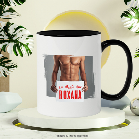 Cana Bust Barbatesc, Pancarda Mesaj Personalizat, urare, Zi aniversara cu Maner si Interior Negru [2]