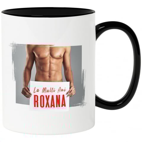 Cani Personalizate - Cana Bust Barbatesc, Pancarda Mesaj Personalizat, urare, Zi aniversara cu Maner si Interior Negru