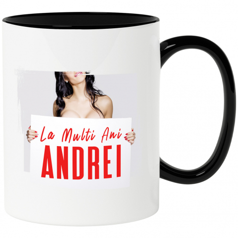 Cani Personalizate - Cana Bust Feminin, Pancarda Mesaj Personalizat, urare, Zi aniversara cu Maner si Interior Negru