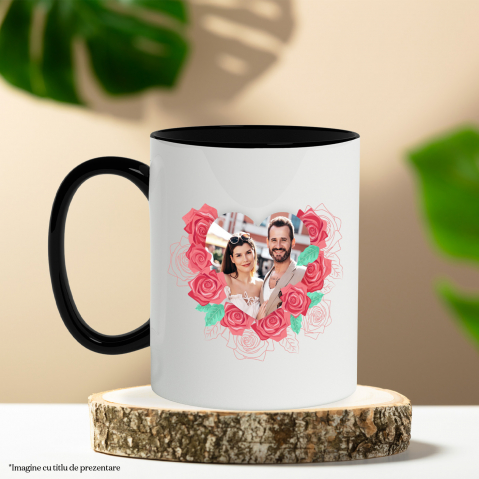 Cana Cadru Romantic, Trandafiri Rosii, Valentine's Day, Cuplu Fericit cu Maner si Interior Negru [2]