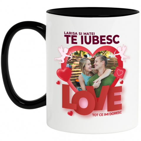 Cana Cadru Romantifc Inima, Cupidon, Valentine's Day, Dragoste cu Maner si Interior Negru Cani Personalizate - Cana Cadru Romantifc Inima, Cupidon, Valentine's Day, Dragoste cu Maner si Interior Negru