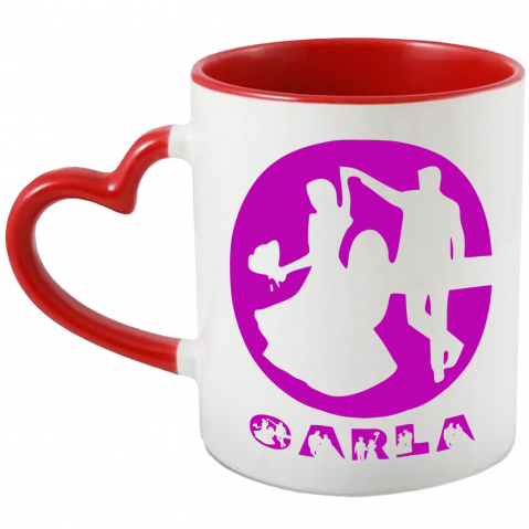 Familie - Cana Cerere casatorie, Nunta, Text Nume Personalizat, Valentine's day, Culoare Mov, Cu Litera, 330ML, Ceramica, Cu Maner Inima Rosie si Interior Rosu