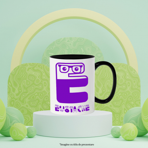 Cana Copii Cu ochelarii Vedere, haios, Text Nume Personalizat, Culoare Mov, Cu Litera, 330ML, Ceramica, Cu Maner si Interior Negru [2]