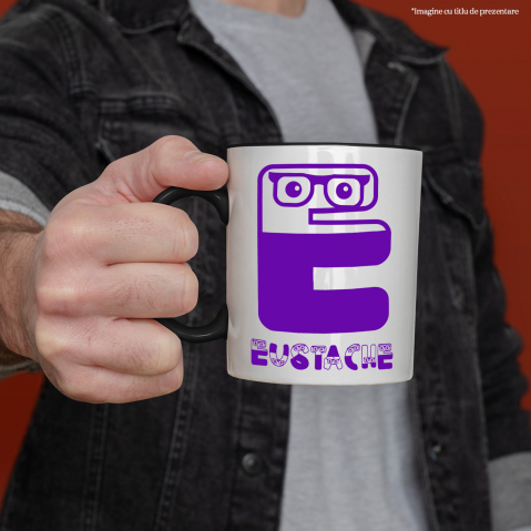 Cana Copii Cu ochelarii Vedere, haios, Text Nume Personalizat, Culoare Mov, Cu Litera, 330ML, Ceramica, Cu Maner si Interior Negru [1]