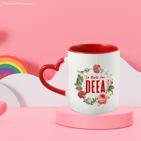 Cana Coroana Rotunda De Flori Nume Deea, Ziua Femeii cu Maner Inima Rosie si Interior Rosu [2]