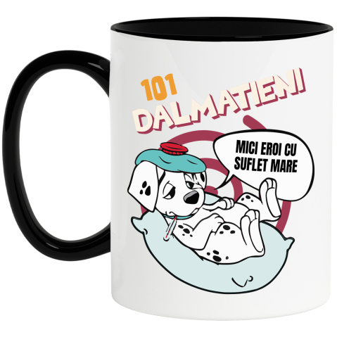 Desene Animate - Cana Cu 101 Dalmatian – Unul racit, toti ingrijorati Ceramica, 330ML, cu Maner Negru