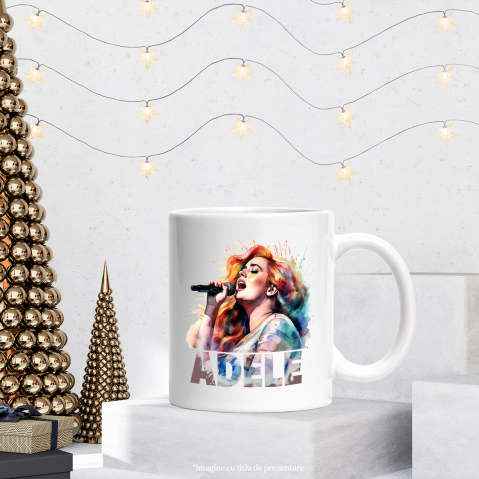 Cana Cu Adele, Microfon, Muzica, Cantec, Artist, Vedeta, Multicolor 330 ml, Ceramica cu Maner Alb [1]