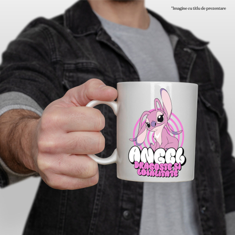 Cana Cu Angel Roz si Magia Viselor Ceramica, 330ML, cu Maner Alb [1]