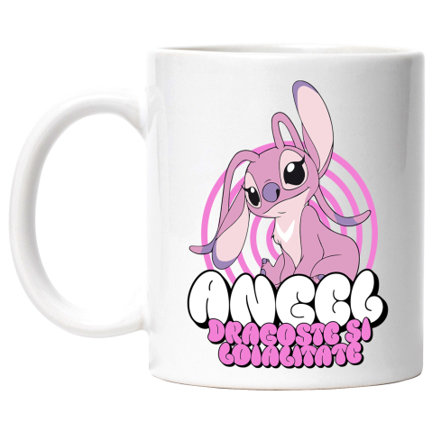 Desene Animate - Cana Cu Angel Roz si Magia Viselor Ceramica, 330ML, cu Maner Alb